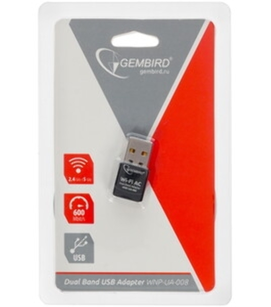 Сетевой двухдиапазонный Wi-Fi мини USB-адаптер Gembird 600 Мбит, USB, 802.11b/g/n/ac/а
