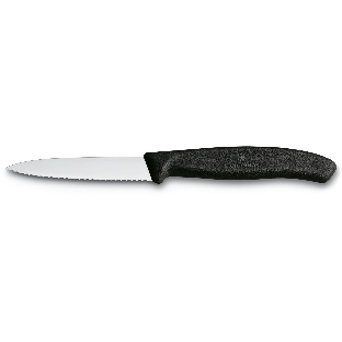 Нож Victorinox для очистки овощей, лезвие 8 см волнистое, черный
