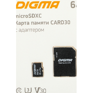 Флеш карта microSDXC 64Gb Class10 Digma CARD30 + adapter