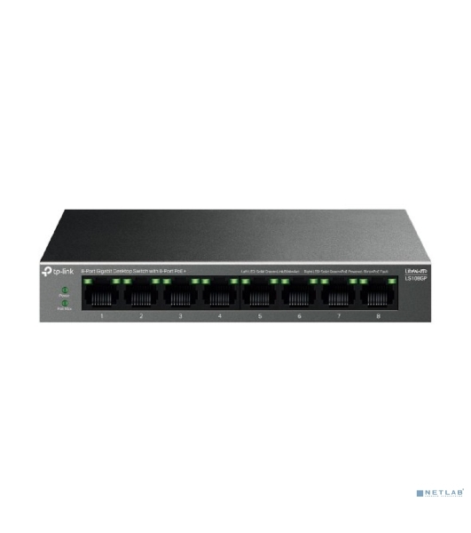 Коммутатор настольный TP-Link LS108GP с 8 гигабитными портами PoE+, 802.3af/at, бюджет PoE — 62 Вт, до 250 метров