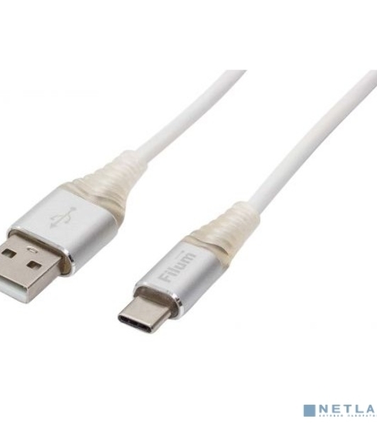 Кабель Filum USB 2.0 Pro, 1 м., 2A, индикатор заряда, разъемы: USB A male- USB Type С male, пакет. (FL-CPro-U2-AM-CM-1M-L1)