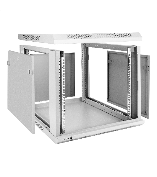 Шкаф телекоммуникационный 19' настенный 9U ExeGate EC-WM-9U.600.G.GREY (19', 9U, 600x600x500мм (ШхГхВ), передняя дверь закаленное стекло, съемные боковые панели, пыле- и влагозащита IP23, светло-серый RAL 7035)