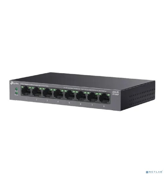 Коммутатор настольный TP-Link LS108GP с 8 гигабитными портами PoE+, 802.3af/at, бюджет PoE — 62 Вт, до 250 метров