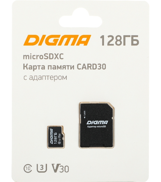 Флеш карта microSDXC 128Gb Class10 Digma CARD30 + adapter