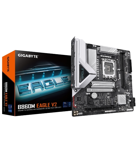 Материнская плата Gigabyte B860M EAGLE V2, LGA1851, Intel B860, 2xDDR5, 4xSATA, 2xM.2, 1xPCIe 5.0 x16, 1xPCIe 4.0 x4, 1xDP, 1xHDMI, 1x2.5Gb LAN, 3xUSB-A 5Gbps, 7xUSB-A 2.0, 1xUSB-C 5Gbps, 3x3.5 мм, 7.1, mATX