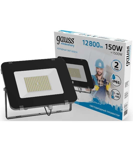 Прожектор светодиодный Gauss Elementary 150W 12800lm 6500К 200-240V IP65 черный LED 1/4