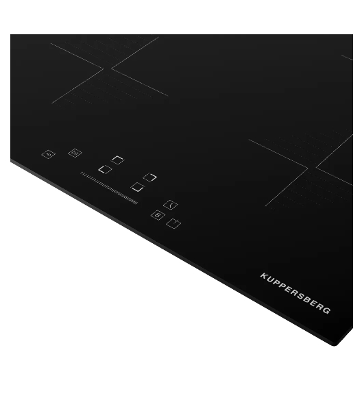 Индукционная варочная панель Kuppersberg ICI 604 60 см, индукция, High-Tech, inverter, прямой край, 9 уровней мощности, бустер, Stop and Go, автоматическое отключение, таймер, индикатор остаточного тепла, сенсорное/слайдерное управление, черный