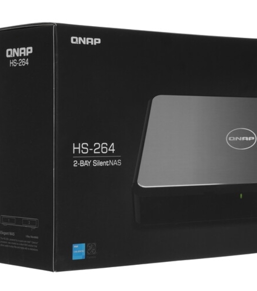 Сетевое хранилище SMB QNAP HS-264-8G Silent NAS 2 HDD trays, 4-core Intel Celeron N5105 2.0 GHz up to 2.9 GHz, 8 Gb RAM, 2x2.5 Gigabit Ethernet, 2 xUSB 3.2 Gen 2 (10Gbps), 2xHDMI.