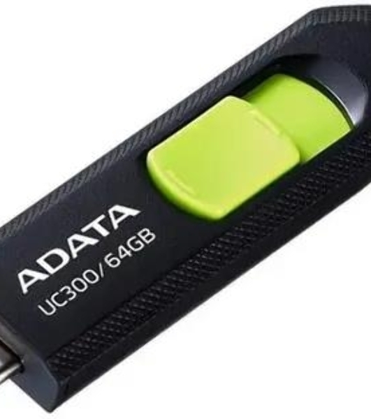Флешка USB ADATA UC300 (ACHO-UC300-64G-RBK/GN), 64Gb, Type-C USB 3.2, R/W 100/30, черный/зеленый