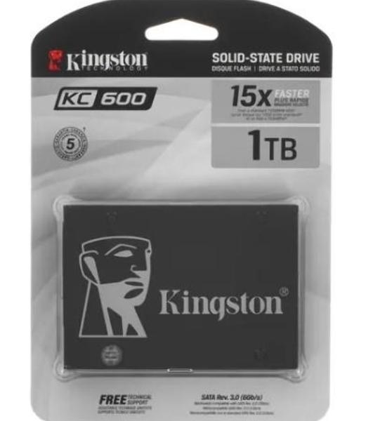 Накопитель SSD Kingston KC600, 1Tb, SATA III, 2.5', R/W 550/520