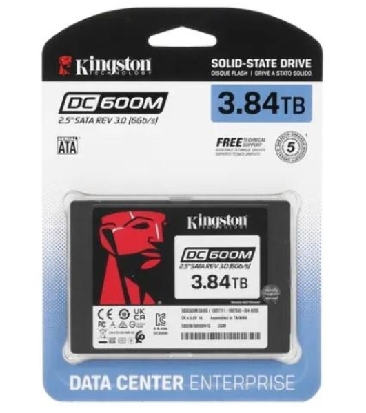 Накопитель SSD Kingston SSD DC600M, 3840Gb, SATA III, 2.5', R/W 560/530