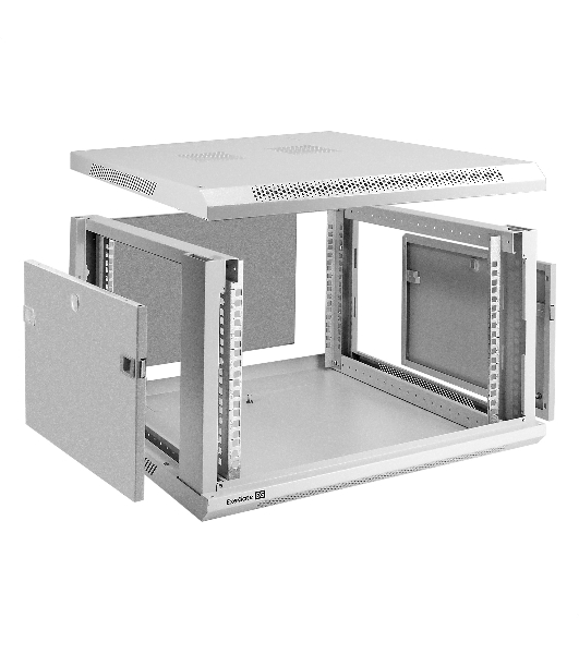Шкаф телекоммуникационный 19' настенный 6U ExeGate EC-WM-6U.600.G.GREY (19', 6U, 600x600x370 мм (ШхГхВ), передняя дверь закаленное стекло, съемные боковые панели, пыле- и влагозащита IP23, светло-серый RAL 7035)