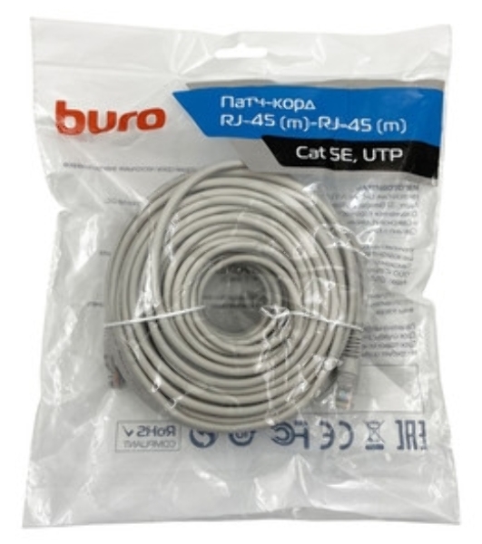 Патч-корд Buro UTP-5E-30M-G-LSZH серый UTP cat.5e RJ-45 (m)-RJ-45 (m) 30м