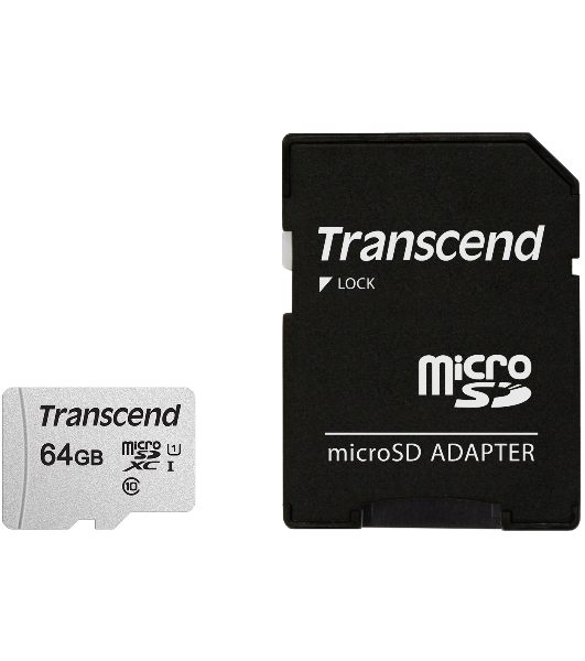 Флеш карта Micro SecureDigital 64Gb Transcend Class 10 TS64GUSD300S-A MicroSDXC Class 10 UHS-I, SD adapter