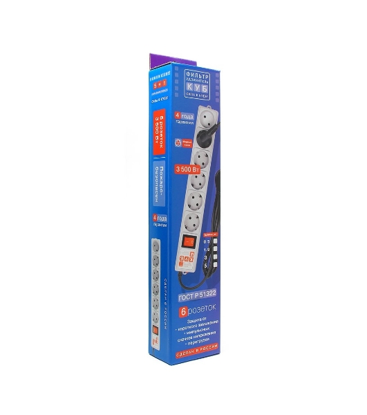 Сетевой фильтр Power Cube 1,9 м 6 розеток (белый) 16B/3,5 кВт