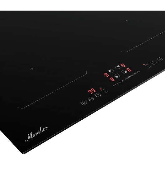 Индукционная варочная панель Monsher MHI 6026, 60 см, индукция, High-Tech, inverter, 9 уровней мощности, бустер, Stop and Go, автоматическое отключение, таймер, индикатор остаточного тепла, сенсорное/слайдерное управление, черный