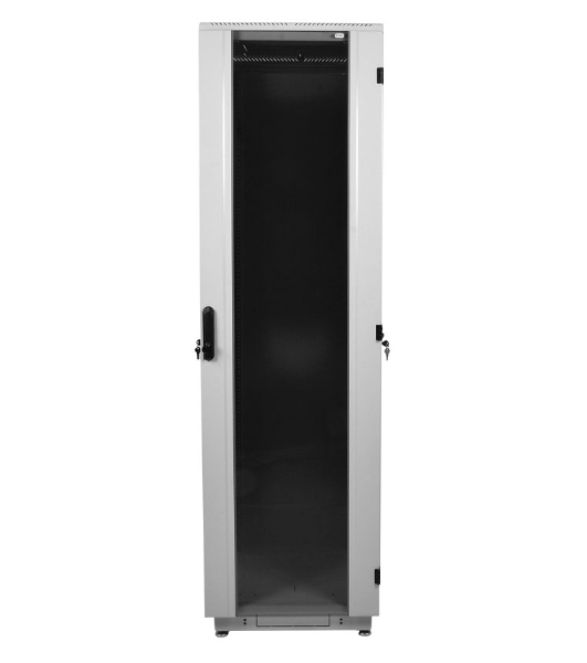Шкаф телекоммуникационный напольный 42U (600x1000) дверь стекло (3 места), черный