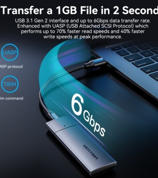 Корпус для SSD Vention USB 3.1 Gen 2-C M.2 NGFF (B-Key/B&M Key) Серый