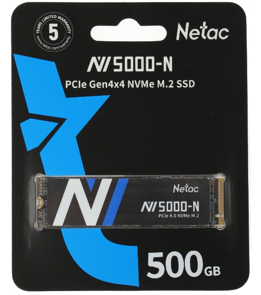 Накопитель SSD Netac NV5000 Pro, 500Gb, M.2 2280, PCIe 4.0 x4, NVMe, R/W 4800/2700, с радиатором