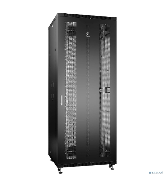 Шкаф серверный напольный Cabeus, IP20, 42U, 2055х800х1000 мм (ВхШхГ), дверь: перфорация, боковая панель: сплошная, разборный, черный