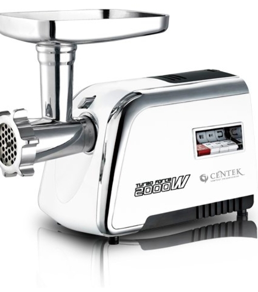 Мясорубка электрическая Centek CT-1602 Juice белый, 2000 Вт, 2.0 кг/мин, реверс, защита от перегрузки, металлический лоток, насадки - 5