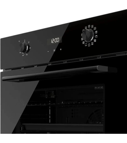 Встраиваемый духовой шкаф Kuppersberg HO 677 B, High-Tech, объем 70 л, 13 режимов, электронное управление (утапливаемые переключатели, аналоговый дисплей), телескопические направляющие на одном уровне, максимальная температура 300 градусов, 2 стекла в дверце, черный