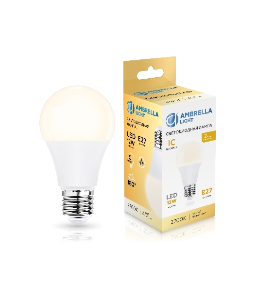 Лампа светодиодная 601203 LED A60 12W IC E27 2700K 175-265V