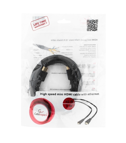 Кабель HDMI-miniHDMI Cablexpert CC-HDMI4C-10, 19M/19M, v2.0, медь, позол.разъемы, экран, 3.0м, черный, пакет