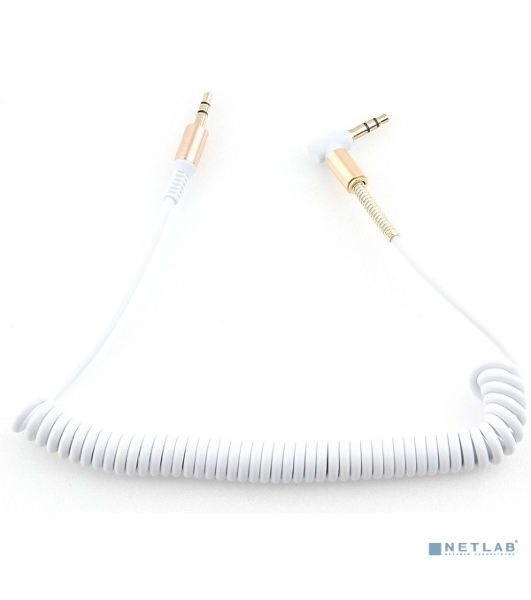 Кабель Cablexpert аудио 90˚ спиральный CCAB-02-35MMLC-1.8MW. 3.5 Jack (M)/3.5 Jack (M), белый, 1.8м, блистер