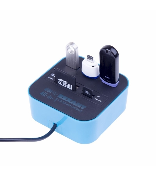 Разветвитель USB Rexant на 3 порта+картридер (все в одном) черный
