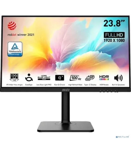 Монитор 23.8' MSI Modern MD2412P IPS 1920x1080, 100 Гц, 4 мс, 16:9, 300 кд/м2, 1xHDMI, 1xUSB-C, 1x3.5 мм, черный