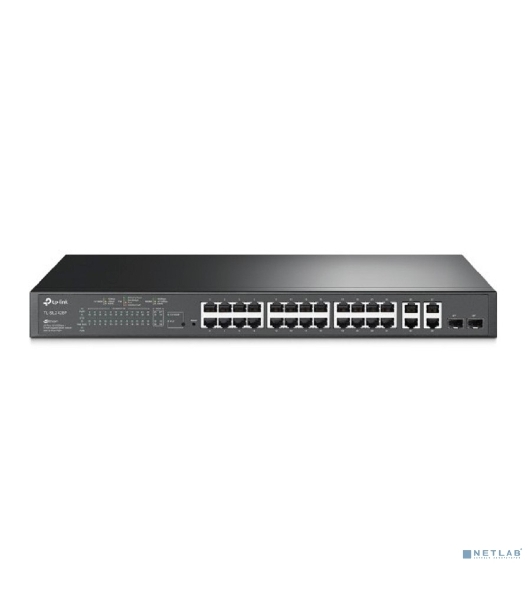 Коммутатор сетевой JetStream 24-port 10/100Mbps + 4-port Gigabit L2 Smart Switch with 24-port PoE+, PoE budget up to 250W, support PoE power management, with abundant L2 features,1U rack mountable, full managed via web UI/CLI/SSH/Telnet/SNMP