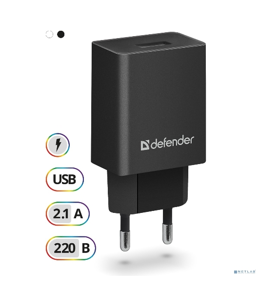 Сетевой адаптер Defender 1xUSB, 5V/2.1А, пакет, черный (EPA-10)