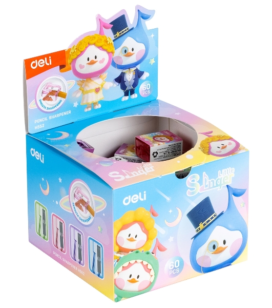 Точилка для карандашей ручная Deli EH552 Little Singer, 1 отверстие, пластик, ассорти, коробка