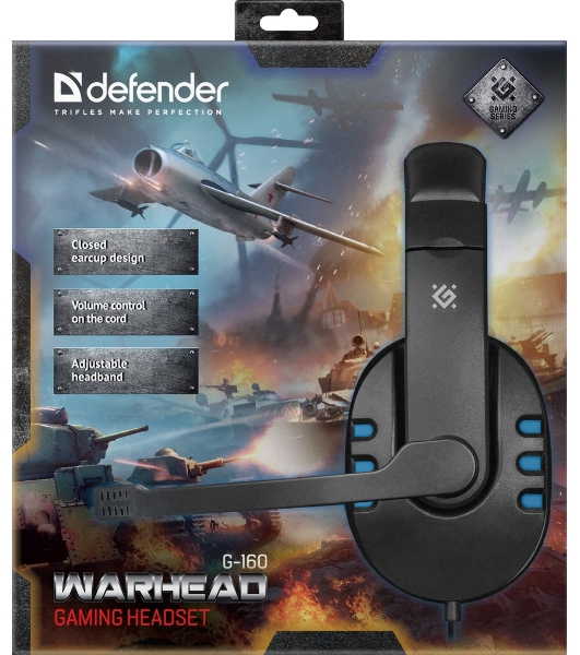 Гарнитура Defender Warhead G-160 чёрный/синий, проводная