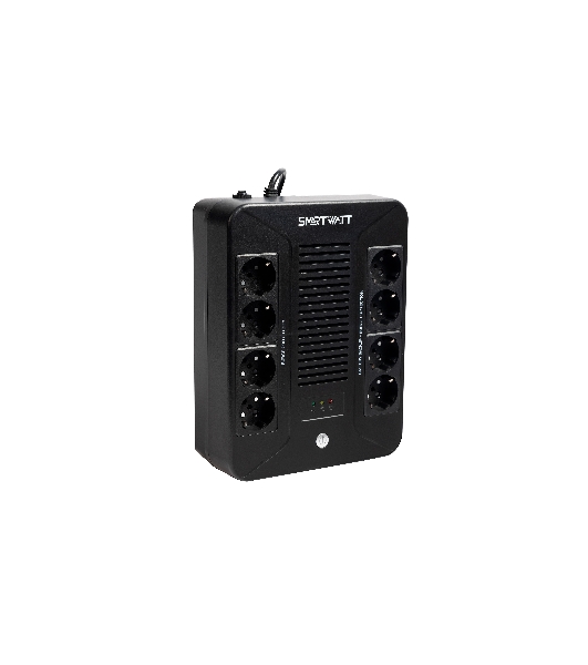 Источник бесперебойного питания SMARTWATT UPS SAFE PRO 1000 черный 1000/600 ВА/Вт, линейно-интерактивный, напольный/настенный, LED индикация, Shuko CEE7/4 - 8 шт. (4 шт. с резервным питанием, 4 шт. - сетевой фильтр)