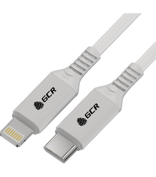 Кабель GCR PREMIUM 3.0m TypeC/Lightning MFI POWER DELIVERY 18 W, быстрая зарядка, белый силикон, AL case белый, белый ПВХ, GCR-53756