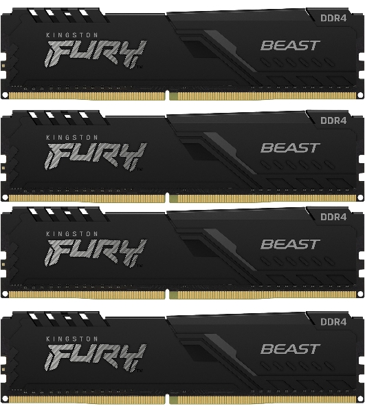 Оперативная память Kingston Fury Beast, DDR4, 32Gb (4x8GB), 3200MHz, CL16, DIMM, с радиатором, черный