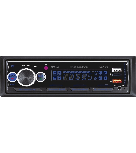 Автомагнитола Digma MCP-413, 1 DIN, Bluetooth, USB Type-A, AUX, пульт ДУ