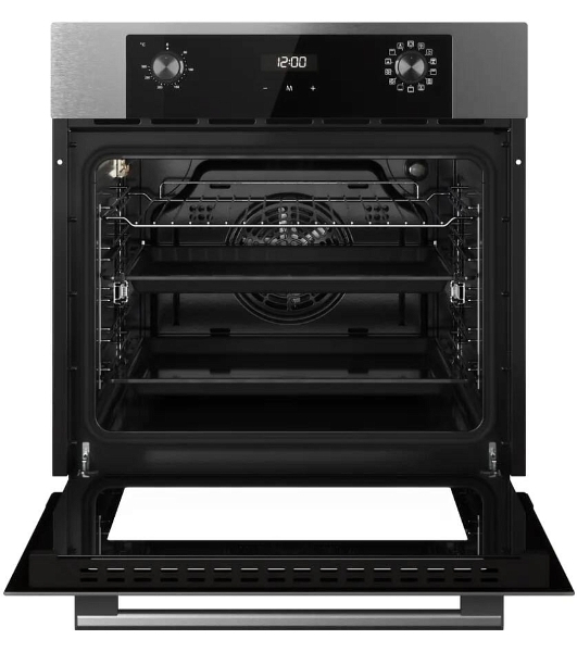 Встраиваемый духовой шкаф Kuppersberg HO 677 BX, High-Tech, объем 70 л, 13 режимов, электронное управление (утапливаемые переключатели, аналоговый дисплей), телескопические направляющие на одном уровне, максимальная температура 300 градусов, 2 стекла в дверце, черный/нержавеющая сталь