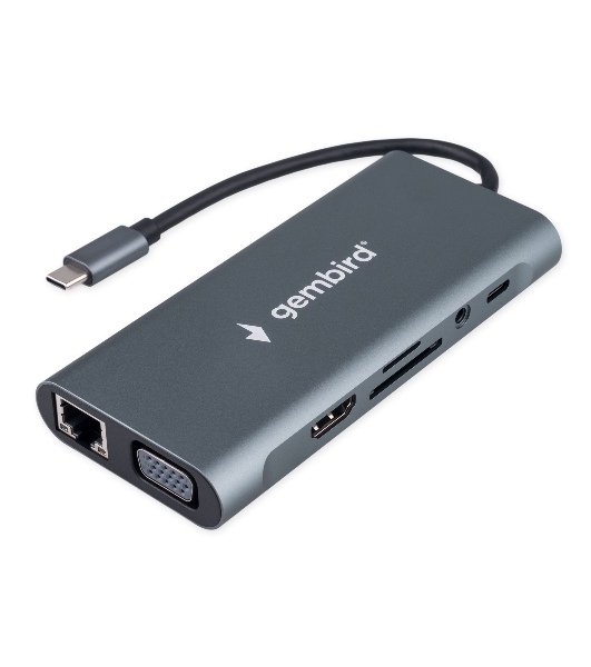 Док-станция Gembird UHB-D4, USB Type-C PD87W, USB, Jack 3.5, SD/TF, HDMI, RJ45, VGA, USB