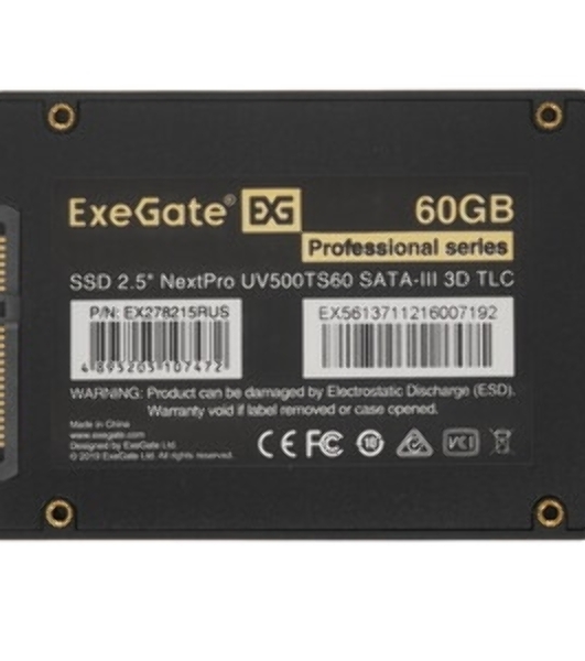 Накопитель SSD ExeGate NextPro UV500TS60, 60Gb, 2.5', SATA III, R/W 450/400