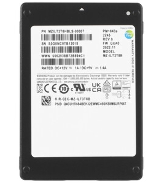 Накопитель SSD Samsung PM1643a, 3.84Tb, SAS 12Gb/s, 2.5', R/W 2100/2000