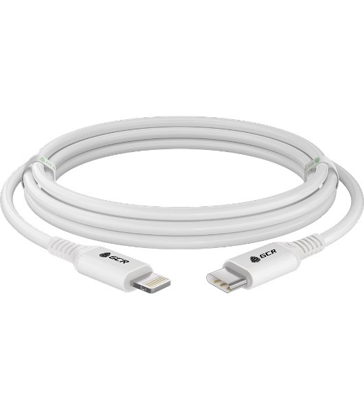 Кабель GCR PREMIUM 3.0m TypeC/Lightning MFI POWER DELIVERY 18 W, быстрая зарядка, белый силикон, AL case белый, белый ПВХ, GCR-53756