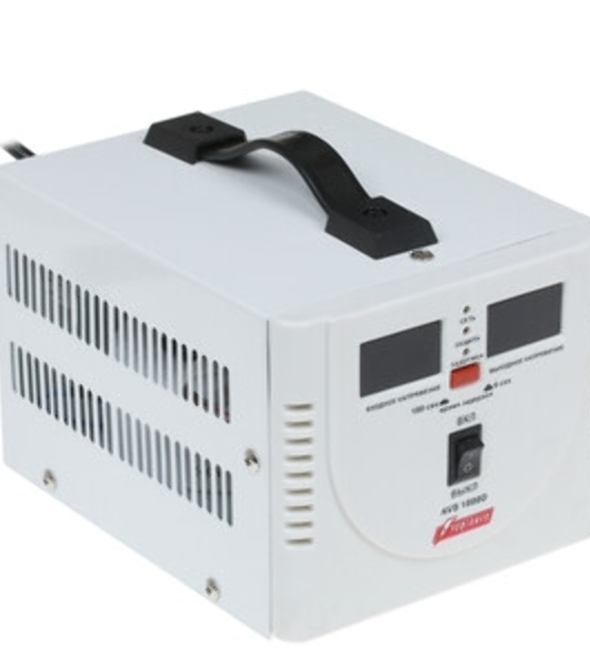Стабилизатор напряжения Powerman AVS-D Voltage Regulator 1000VA, Digital Indication, 2x Schuko Outlets, 1m Power Cord, 230V, 1 year warranty, белый