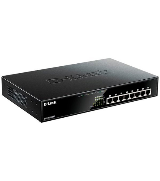 Коммутатор D-Link DGS-1008MP/B1A, 8×1 Гбит/с, неуправляемый