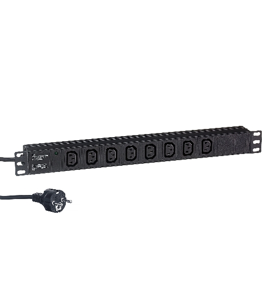 Блок розеток горизонтальный ExeGate ServerPro PDU-19H809 Al-8C13-EU2.5, 19', 1U, Алюминий, 8 IEC 320 C13, кабель с евровилкой VDE-250V-16A-3*1.5мм2, 2.5 метра, черный