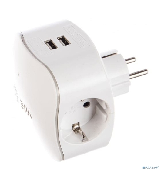 Сетевой разветвитель ЭРА SP-3e-USB-2A, белый