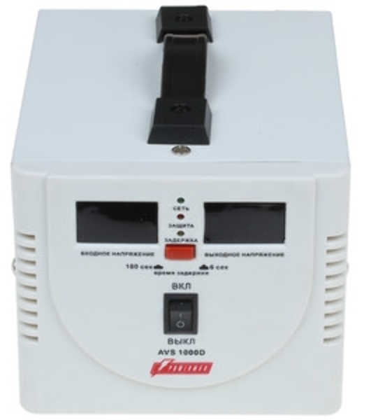 Стабилизатор напряжения Powerman AVS-D Voltage Regulator 1000VA, Digital Indication, 2x Schuko Outlets, 1m Power Cord, 230V, 1 year warranty, белый