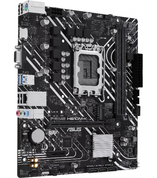 Материнская плата ASUS PRIME H610M-K, LGA 1700, Intel H610, 2xDDR5, 4xSATA, 1xM.2, 1xPCIe 4.0 x16, 1x1Gb LAN, 2xUSB-A 3.2 Gen 1, 4xUSB-A 2.0, 1xHDMI, 1xVGA, 3x3.5 мм, 1xRS-232, 7.1, mATX
